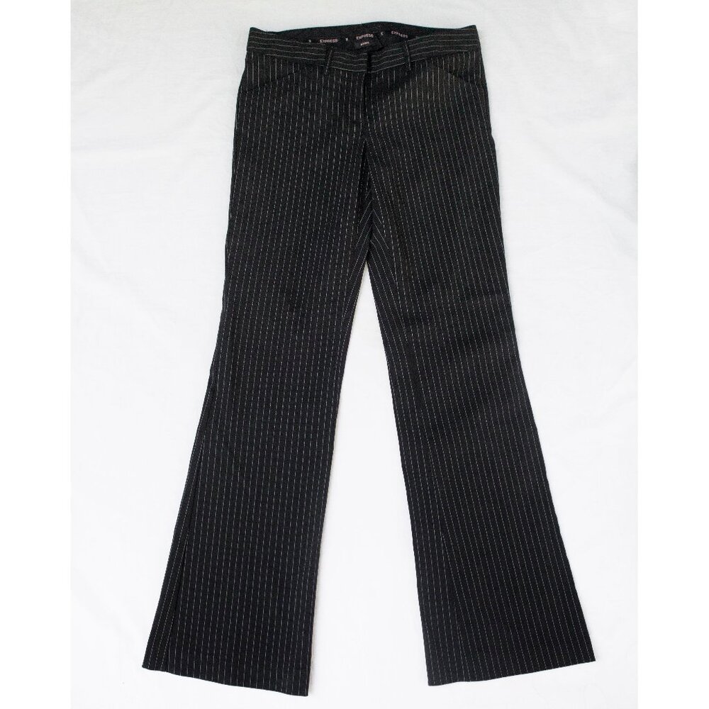 Express Editor Women's Trouser Pants - Black with White Stripes